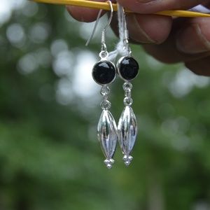 Certified 925 Silver Earrings wt Black Onyx Stone